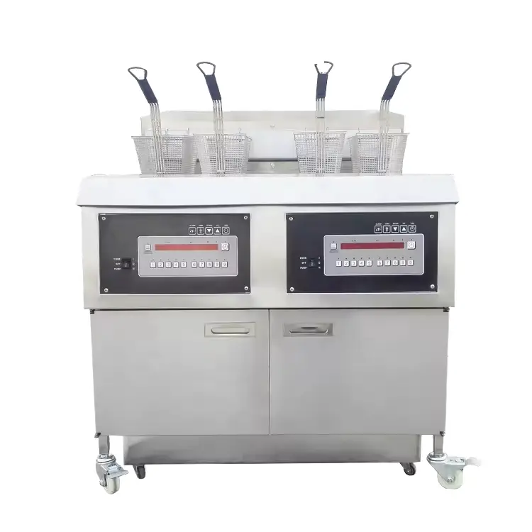 Factory OEM Commercial Deep Fryer with Automatic Lifting System,and Oil Filtration Cart, Suitable for Fried Chicken Shop — view 1