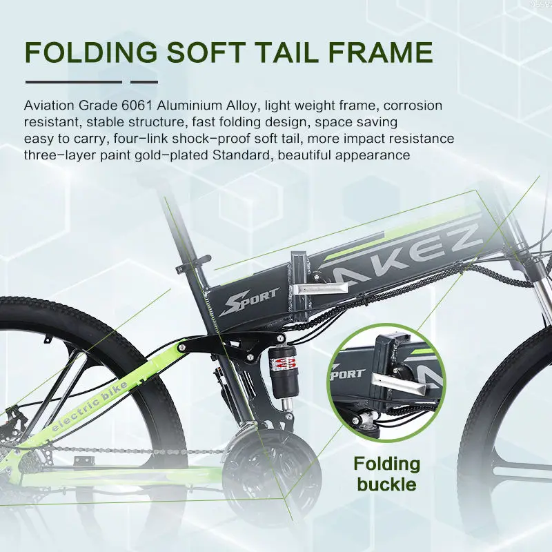 Akez 27.5" Folding Electric Bike 48V 500W | Portable 9Ah Lightweight 7-Speed E-Bike with Hydraulic Brakes for Travel & Commuting — image 2