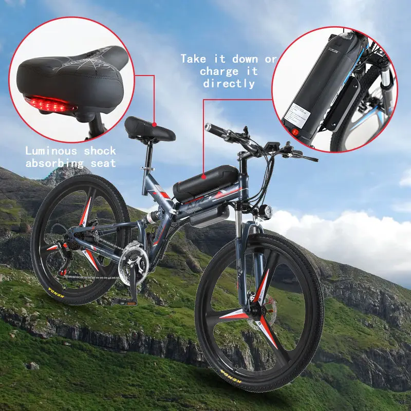 AKEZ 26" Foldable Electric Bike | 36V 350W Brushless Motor 10Ah Battery | Lightweight Carbon Steel Frame | Dual Disc Brakes | — image 5