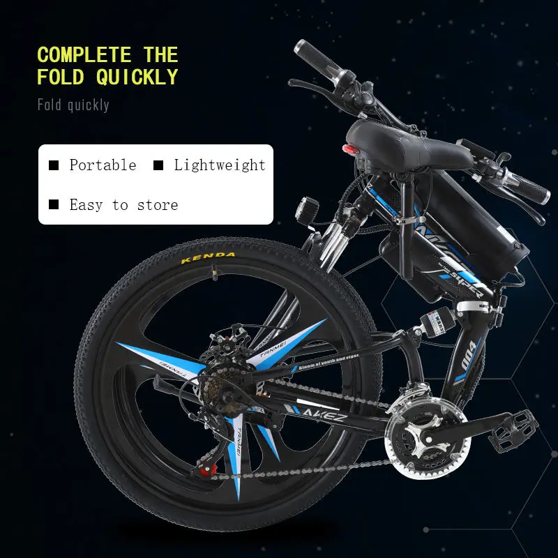 AKEZ 26" Foldable Electric Bike | 36V 350W Brushless Motor 10Ah Battery | Lightweight Carbon Steel Frame | Dual Disc Brakes | — image 6