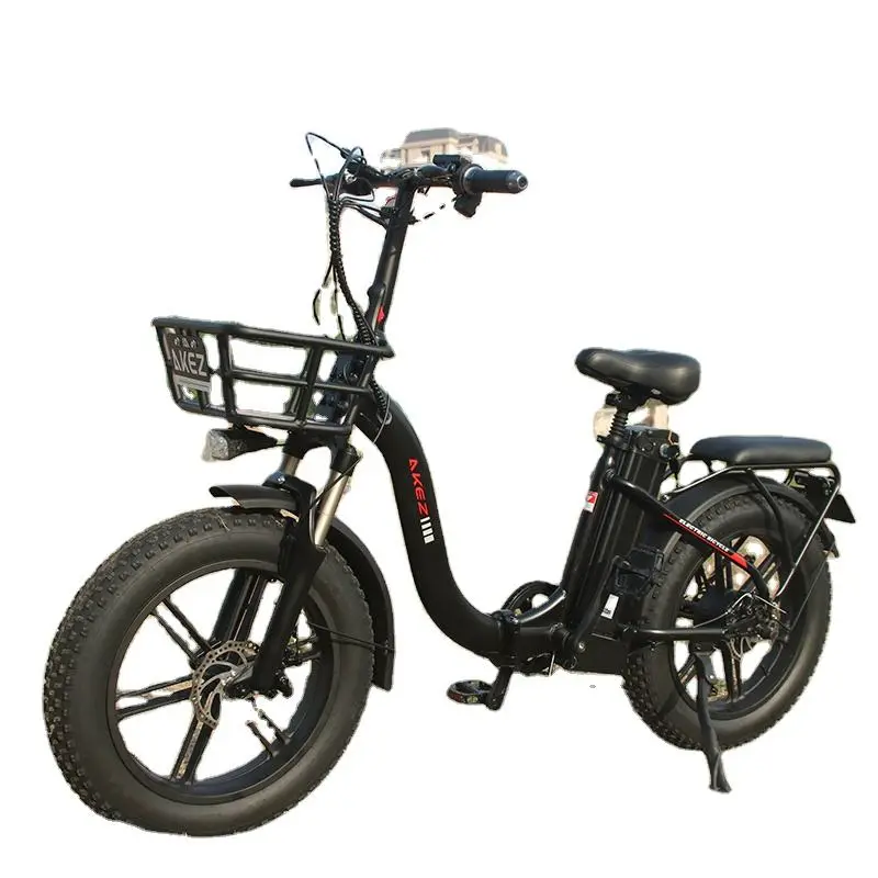 Akez Folding 48V 750W 16Ah Fat Tire Electric Bike Step Through Frame Compact Adult E Bike Men's / Women's — view 1