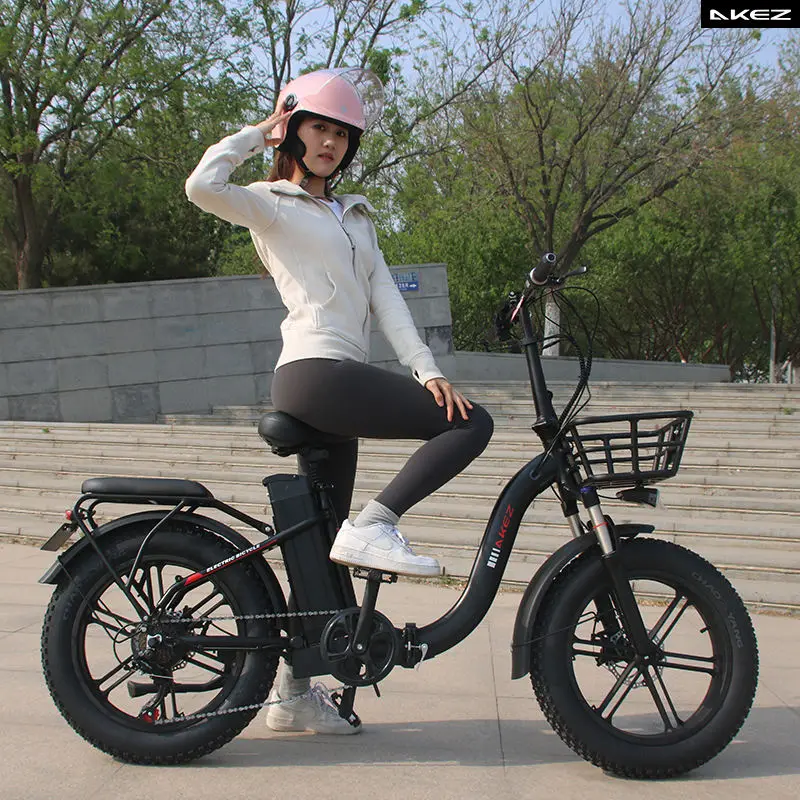 Akez Folding 48V 750W 16Ah Fat Tire Electric Bike Step Through Frame Compact Adult E Bike Men's / Women's — image 3