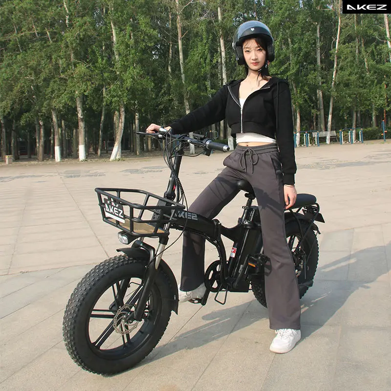 Akez Folding 48V 750W 16Ah Fat Tire Electric Bike Step Through Frame Compact Adult E Bike Men's / Women's — image 4