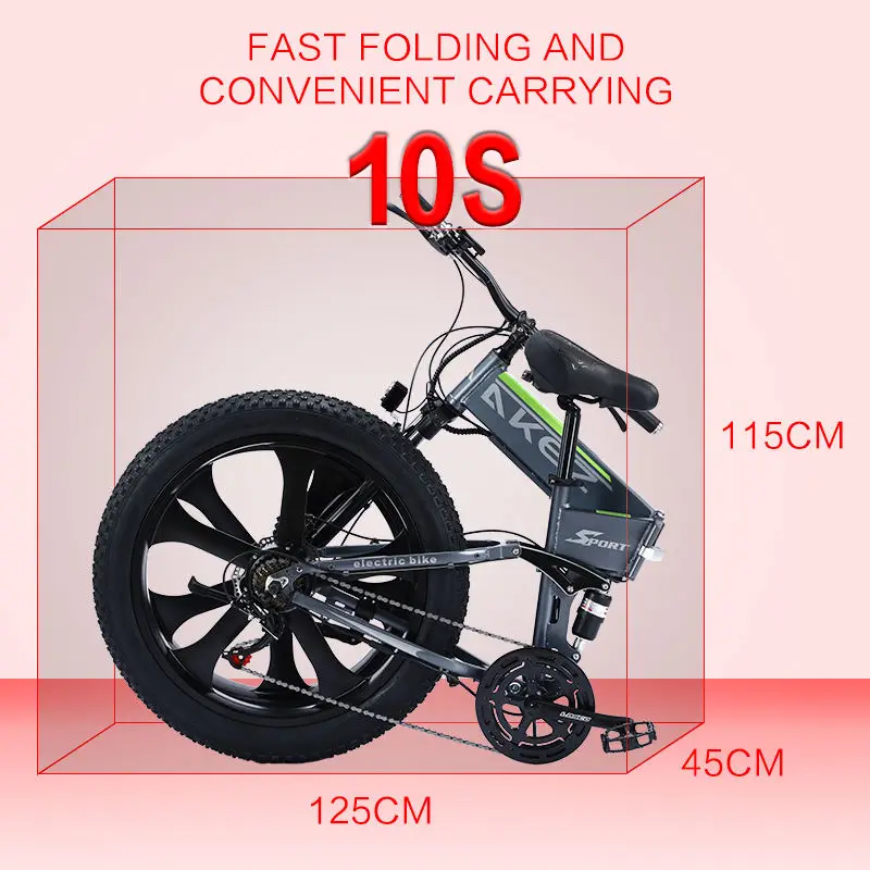 AKEZ 26 Inch Foldable Electric Mountain Bike Built with Aluminum Frame 48V 1000W Power for Outdoor Riding — image 4