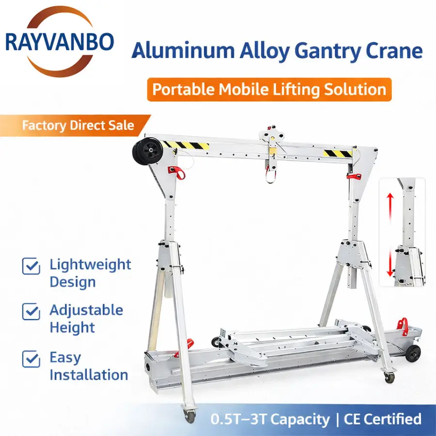 Lightweight Adjustable Height Mini Electric Mobile Portable Aluminium Gantry Crane with Remote Control — view 1