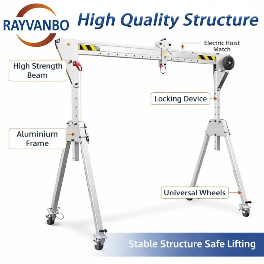 Lightweight Adjustable Height Mini Electric Mobile Portable Aluminium Gantry Crane with Remote Control — image 4