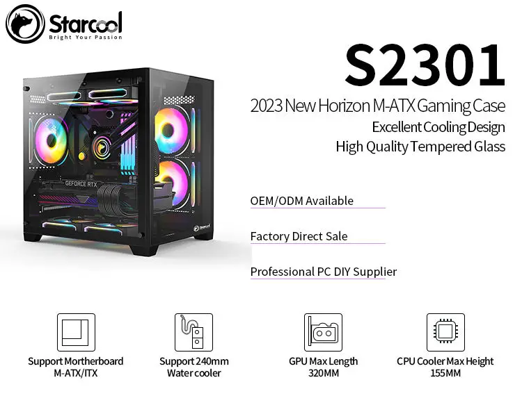 Factory Direct Sale M-ATX Gaming Case Horizontal Tempered Glass Customized PC Case — image 6
