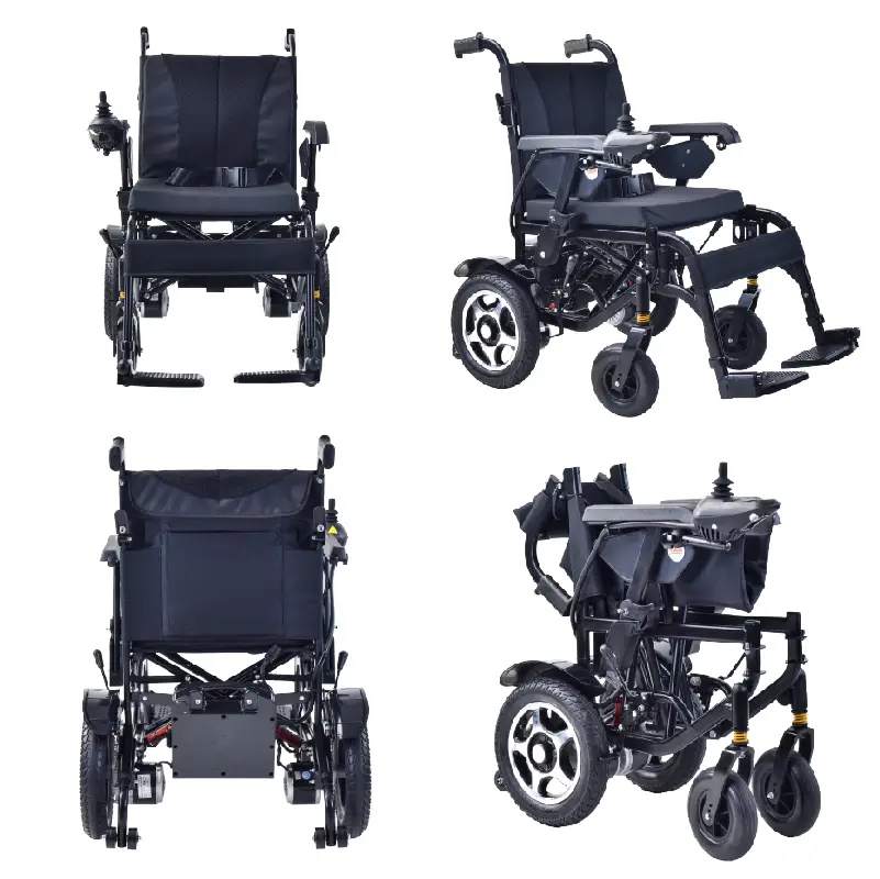 Power Wholesale Folding A3 Steel Pipe Frame Black Spraying Surface Electric Wheelchair For Disabled People — view 2