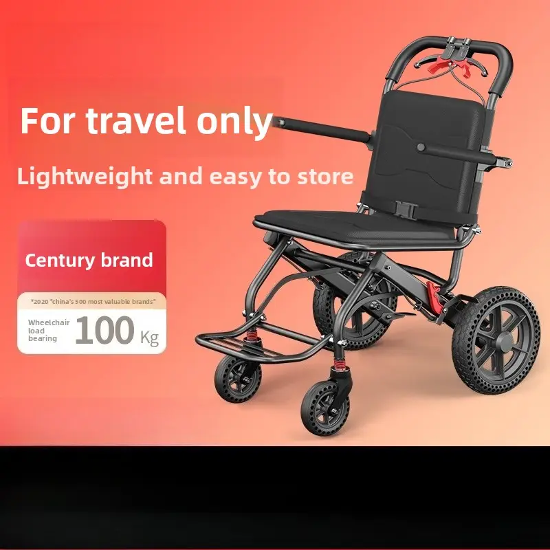 Lightweight, foldable, small wheelchair, specially designed for the elderly, portable aluminum alloy airplane wheelchair — view 1
