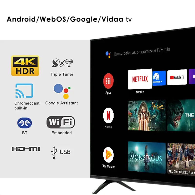 Smart TV 65 Inch 4K UHD1080p LED Display | Wi-Fi, Game Mode, Global DVB-T2 Digital Home CinemaTV Home Hotel — image 4