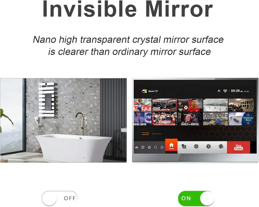 Souria 22 inches Touchscreen Android Smart Mirror LED Television for Bathroom SPA FHD DTV Tuner DVB ATSC Kitchen — view 5