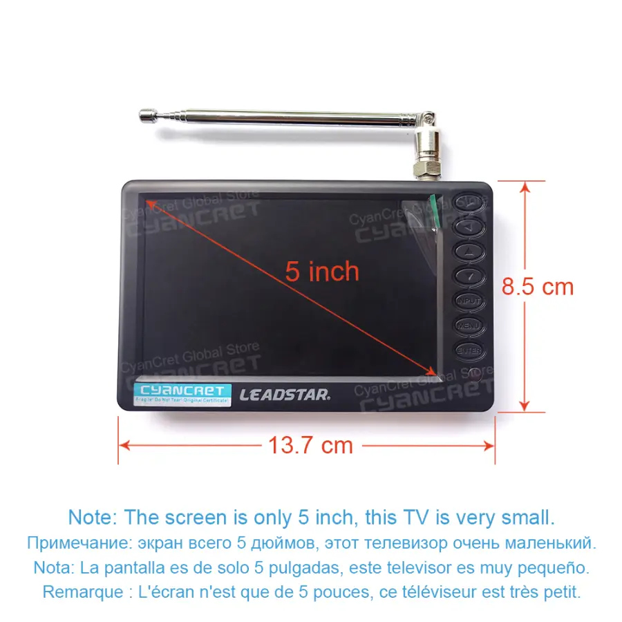 LEADSTAR D5 Portable TV Pocket TV 5 Inch DVB-T2 ATSC ISDB-T TDT DTT Digital and Analog Mini Small Car Television Support TF AC3 — image 5