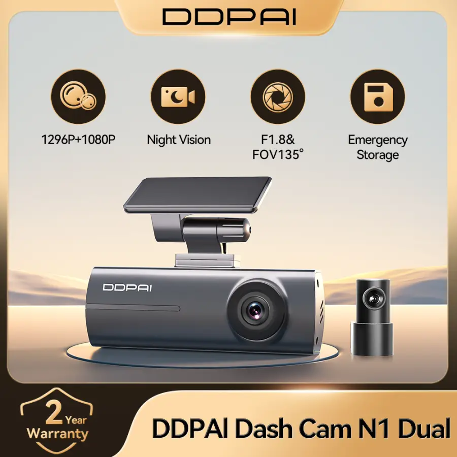 DDPAI Dash Cam N1 Dual Front & Rear Recording NightVIS 1296P Dash Cam Recorder Car DVR App Control — view 1