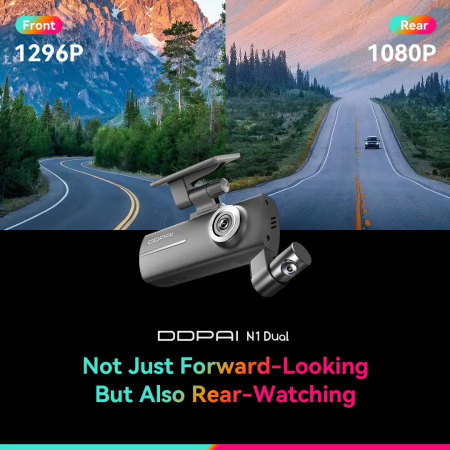 DDPAI Dash Cam N1 Dual Front & Rear Recording NightVIS 1296P Dash Cam Recorder Car DVR App Control — image 2