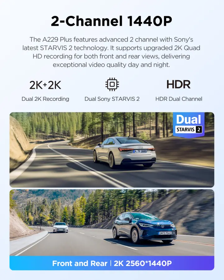 VIOFO A229 PLUS Car Dvr 2K HDR Video Recorder 5GHZ WI-FI GPS Voice Control Dash Camera With Buffered parking mode Night — view 2