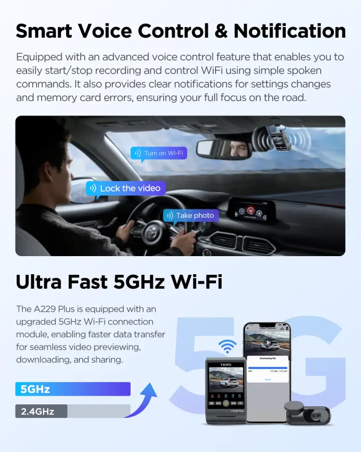 VIOFO A229 PLUS Car Dvr 2K HDR Video Recorder 5GHZ WI-FI GPS Voice Control Dash Camera With Buffered parking mode Night — view 5