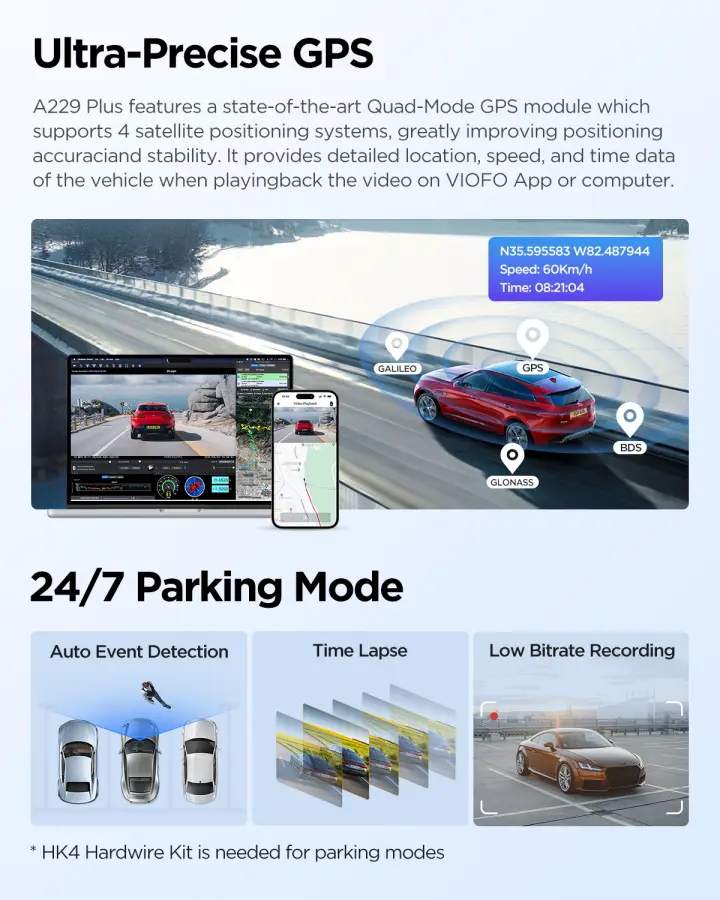 VIOFO A229 PLUS Car Dvr 2K HDR Video Recorder 5GHZ WI-FI GPS Voice Control Dash Camera With Buffered parking mode Night — view 6