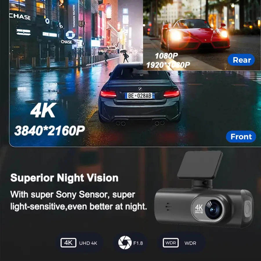 UHD 4K WiFi Dash Cam Dual Lens Driving Recorder Car DVR Optional 1080P Rear Lens Camera GPS 24H Parking Monitoring Black Box — image 4