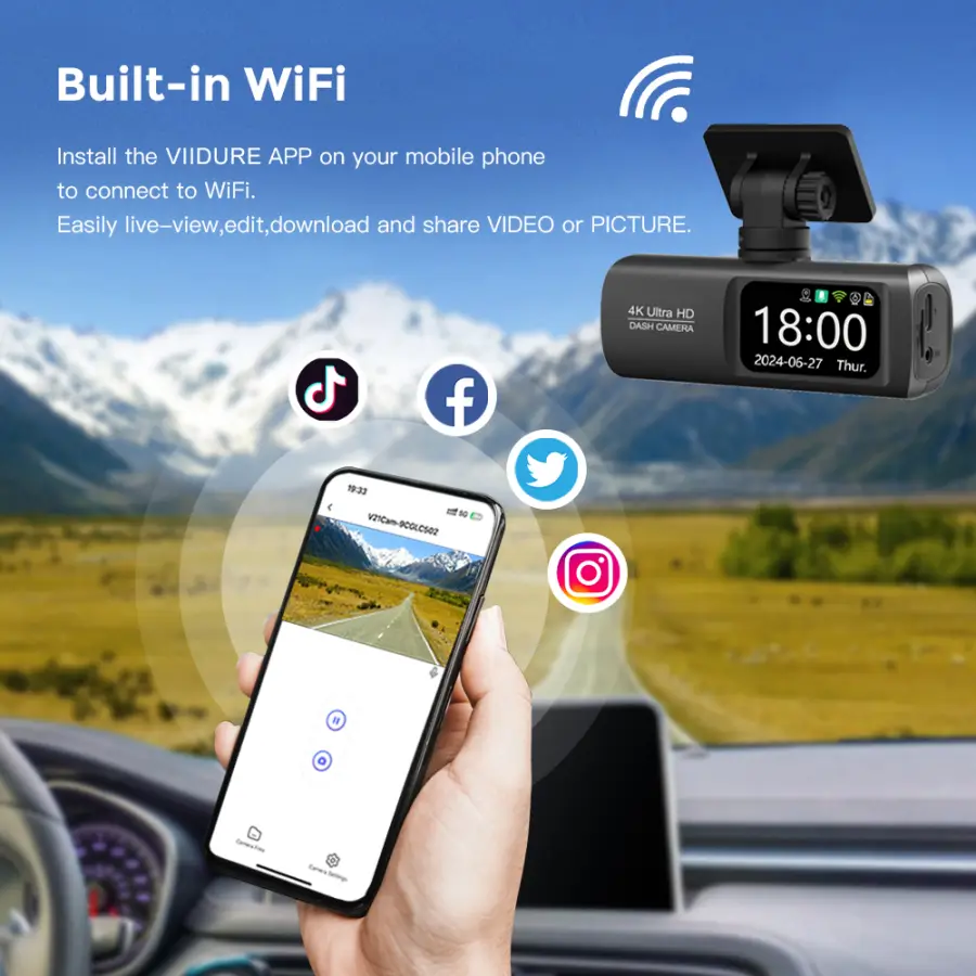 UHD 4K WiFi Dash Cam Dual Lens Driving Recorder Car DVR Optional 1080P Rear Lens Camera GPS 24H Parking Monitoring Black Box — image 5