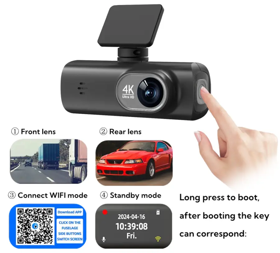 UHD 4K WiFi Dash Cam Dual Lens Driving Recorder Car DVR Optional 1080P Rear Lens Camera GPS 24H Parking Monitoring Black Box — image 7