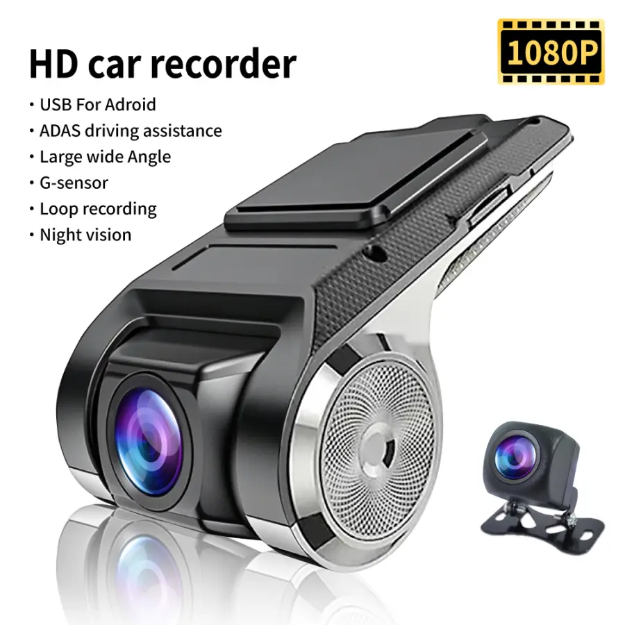HD 1080 PDash Cam Car USB ADAS DVR Dual-lens Camera Video Special for Android Multimedia Player Front Recorder Reverse V — view 1