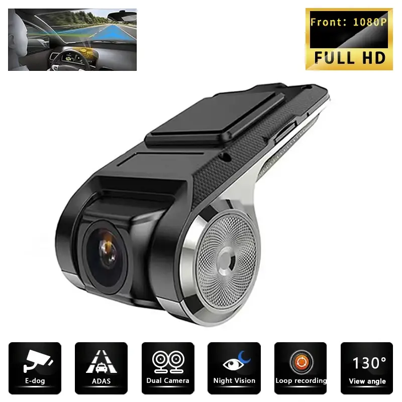 HD 1080 PDash Cam Car USB ADAS DVR Dual-lens Camera Video Special for Android Multimedia Player Front Recorder Reverse Vision — image 7