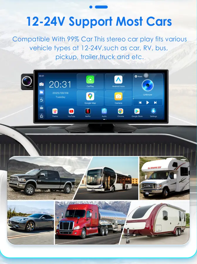 12V-24V Universal 8core Android Car Radio Multimedia Player Wireless Carplay Android Auto GPS Touch Screen Recorder AUX DVR Dash — image 3