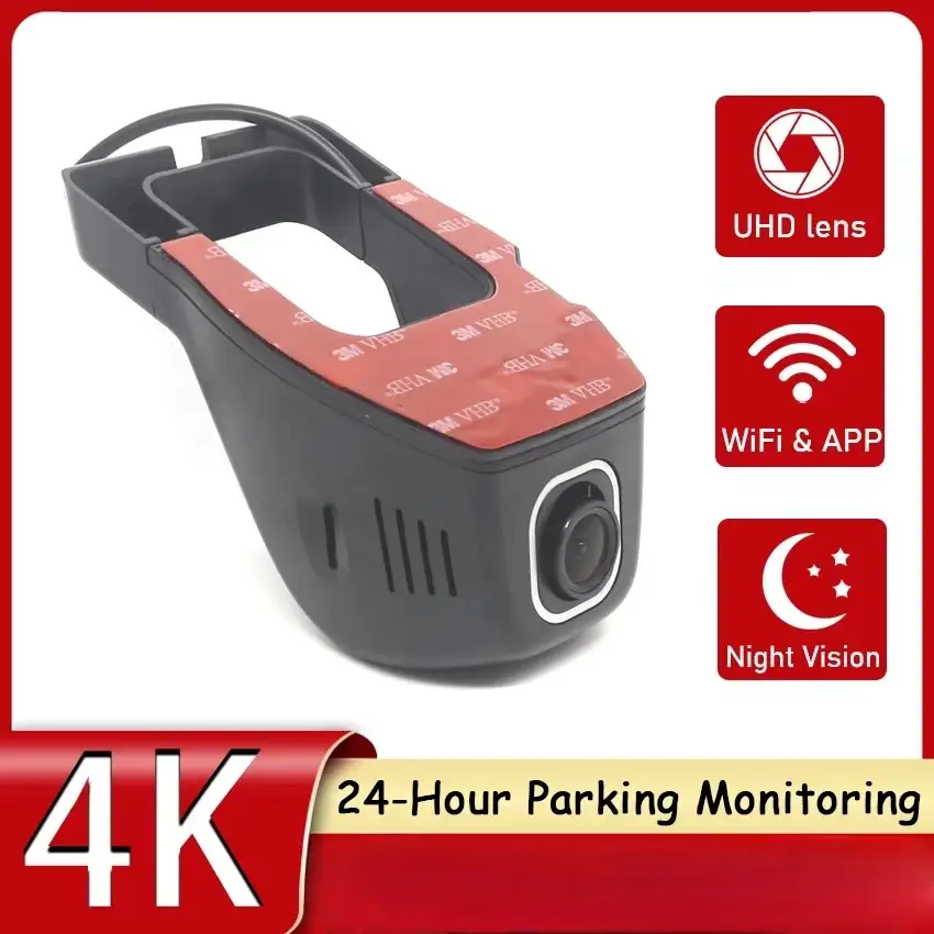 U-type hidden 4K 2160P WiFi car DVR tachograph camera HD 1080P 24H parking monitoring APP control car driving video reco — view 1