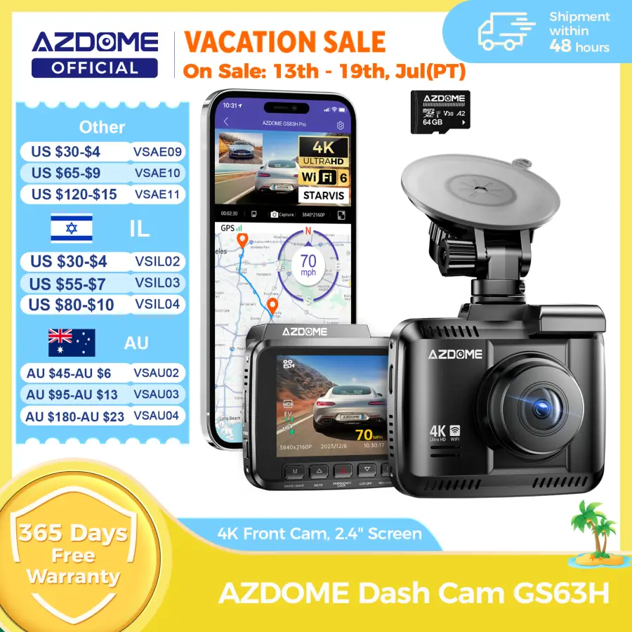 AZDOME Dash Cam GS63H 4K Built-In GPS Wi-Fi Dash Car Camera with Starvis 2.4" Screen WDR Night Vision Car DVR Parking Mo — view 1