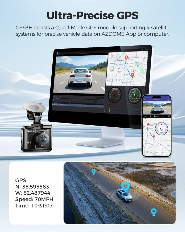 AZDOME Dash Cam GS63H 4K Built-In GPS Wi-Fi Dash Car Camera with Starvis 2.4" Screen WDR Night Vision Car DVR Parking Mo — view 3