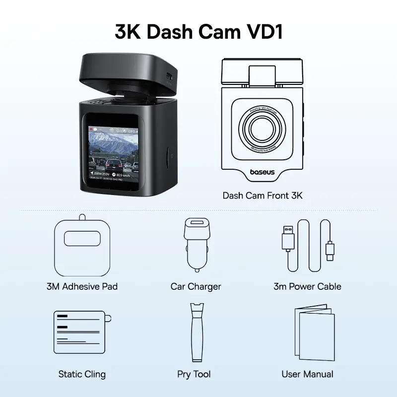 Baseus 3K Dash Cam VD1 Front and Rear Cam HD Built-in GPS Galileo Supercapacitor Car DVR Car Camera Recorder Support 24H Parking — image 8