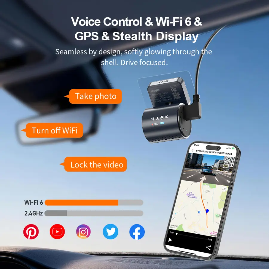 KAWA 4K Front Dash cam MINI 7 Pro,WiFi Car Camera with APP/Voice Control/WIFI6/GPS, AUTO Video Recorder,Dashcam,HDR,Dash camera — image 4