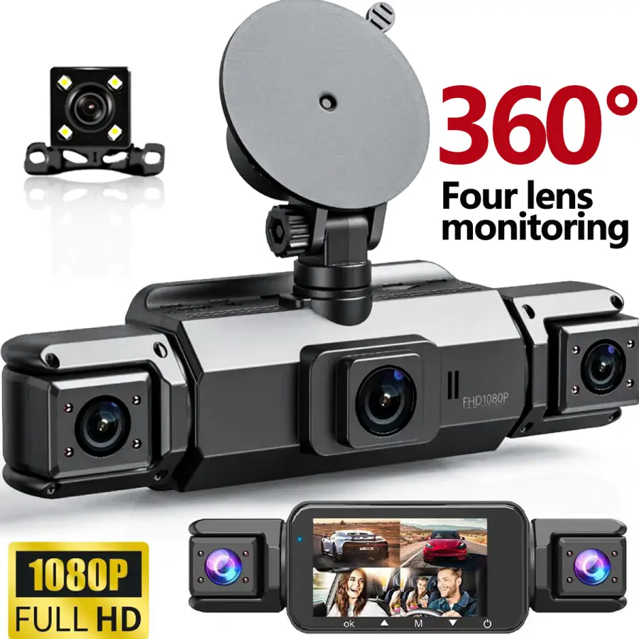 360° Car DVR Dash Cam 4 Lens Front Rear Left Right Inside IPS Screen Rotatable Lens Night Vision 24H Parking G-Sensor Bl — view 1