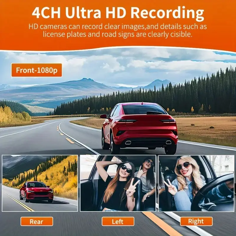 360° Car DVR Dash Cam 4 Lens Front Rear Left Right Inside IPS Screen Rotatable Lens Night Vision 24H Parking G-Sensor Bl — view 2