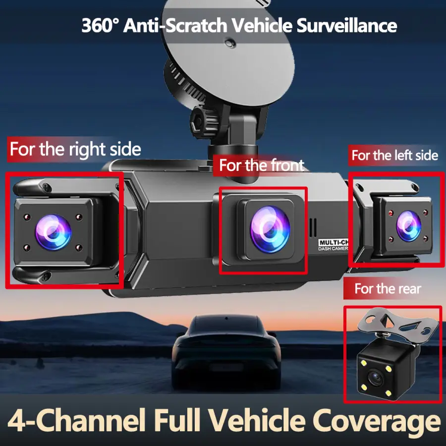360° Car DVR Dash Cam 4 Lens Front Rear Left Right Inside IPS Screen Rotatable Lens Night Vision 24H Parking G-Sensor Bl — view 4
