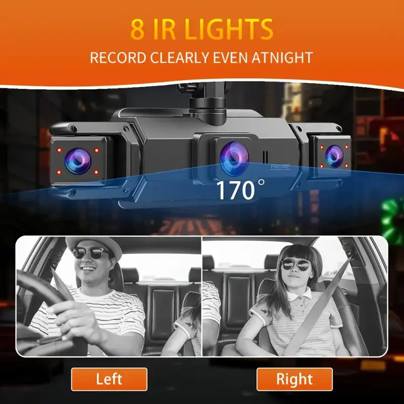 360° Car DVR Dash Cam 4 Lens Front Rear Left Right Inside IPS Screen Rotatable Lens Night Vision 24H Parking G-Sensor Bl — view 5