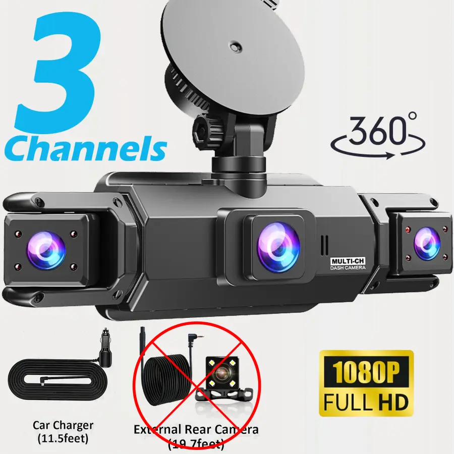 360° Car DVR Dash Cam 4 Lens Front Rear Left Right Inside IPS Screen Rotatable Lens Night Vision 24H Parking G-Sensor Bl — view 7