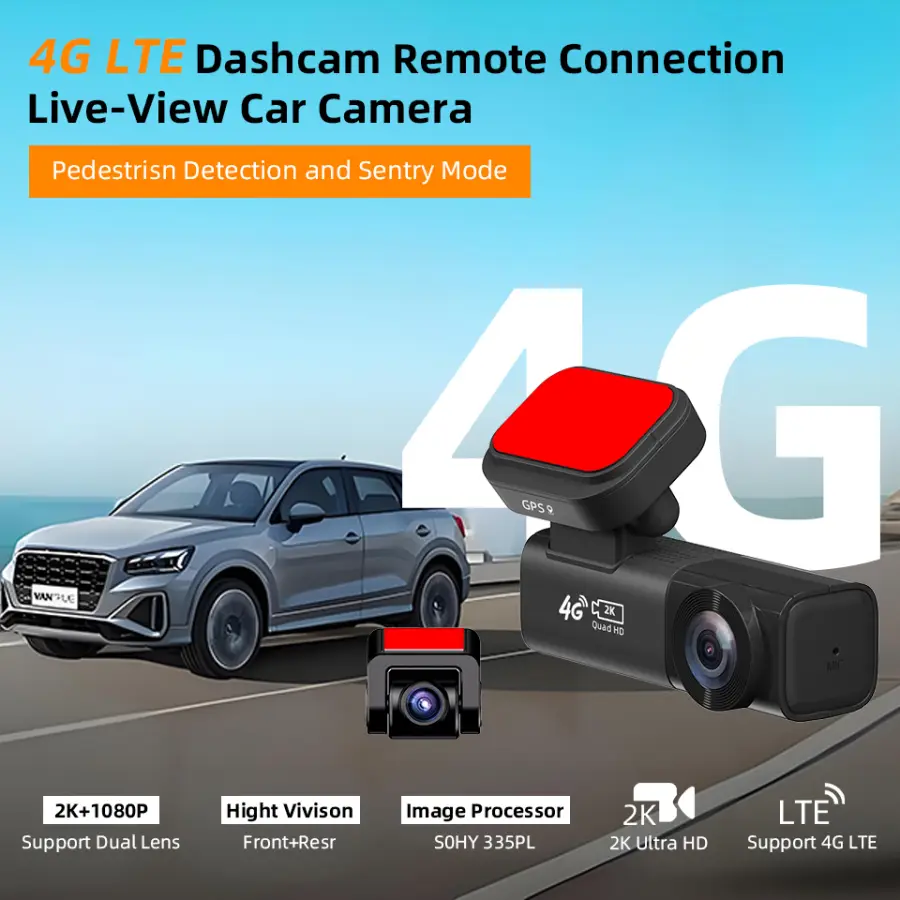 Acceo 4G LTE Car Dashcam with GPS Tracking 2K Front and Rear Camera Collision Warning and Live View Human Detection Car Recorder — image 3