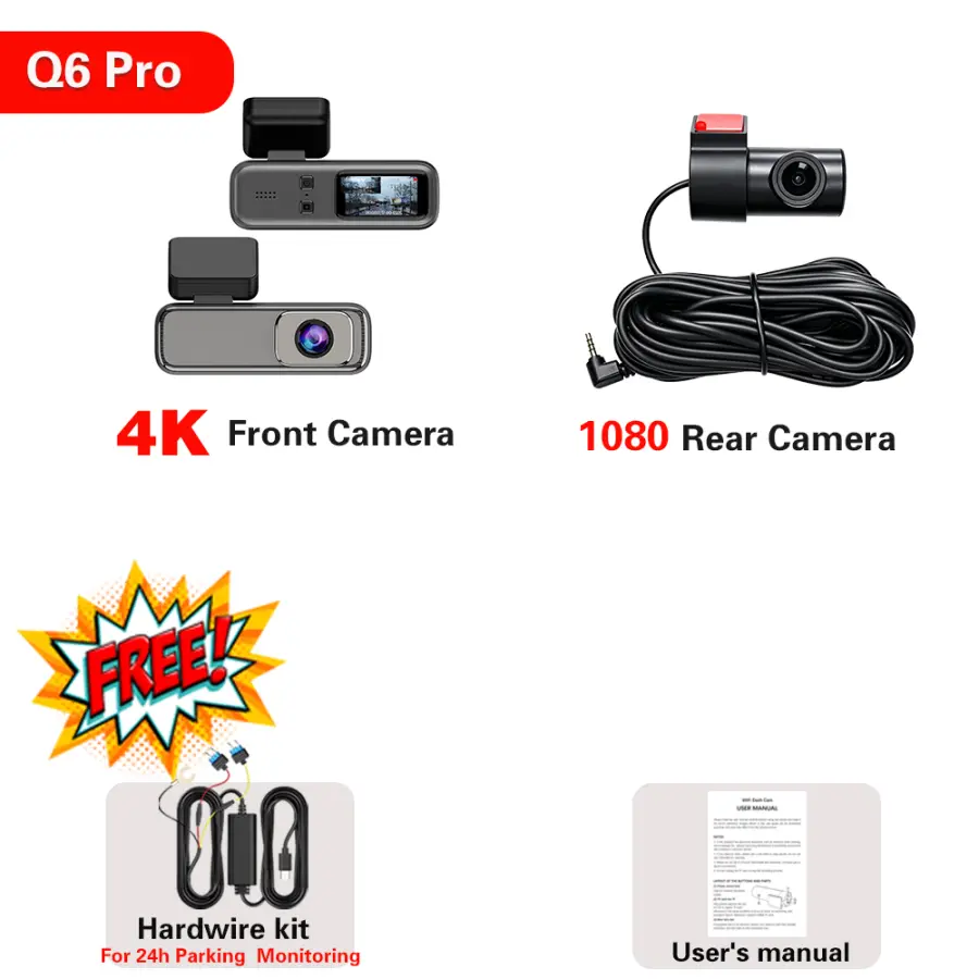 New 2026 Q6 4K Dual Lens Dash Cam Front 4K+Rear 1080P Car DVR HDR Driving Recorder Supercapacitor WiFi 24H Parking Monitor — image 8