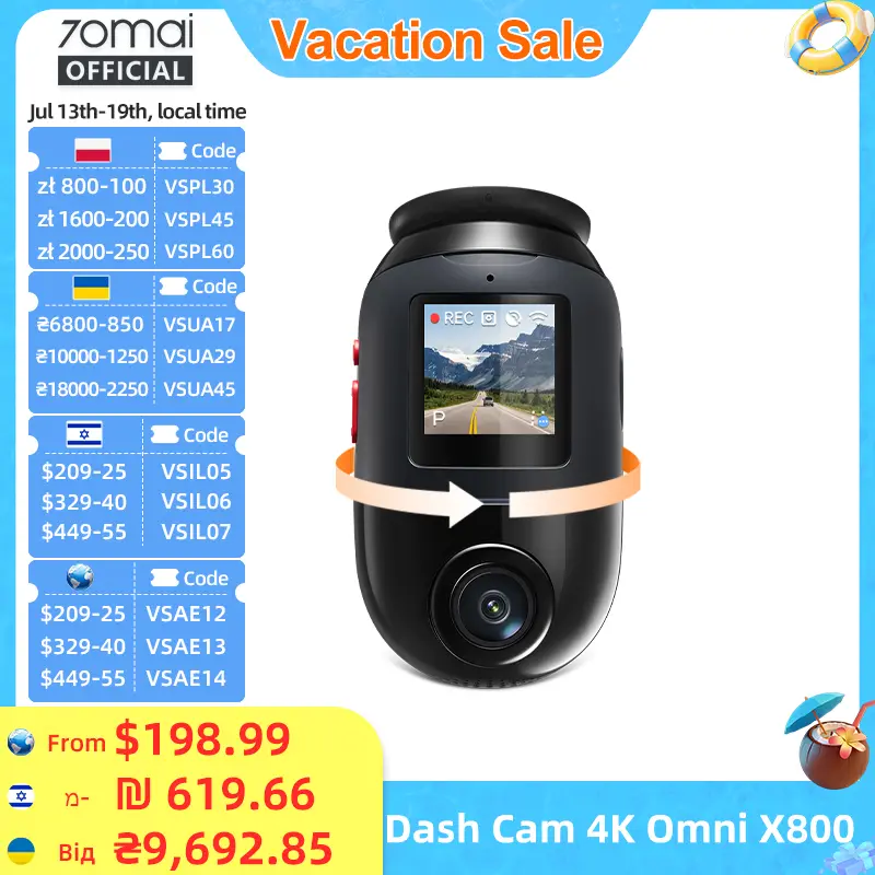 70mai 4K Omni X800 2160P HDR 60fps F1.7 Supported Dual-channel Built-in GPS ADAS Supercapacitor 4G LTE 24H Parking Surve — view 1