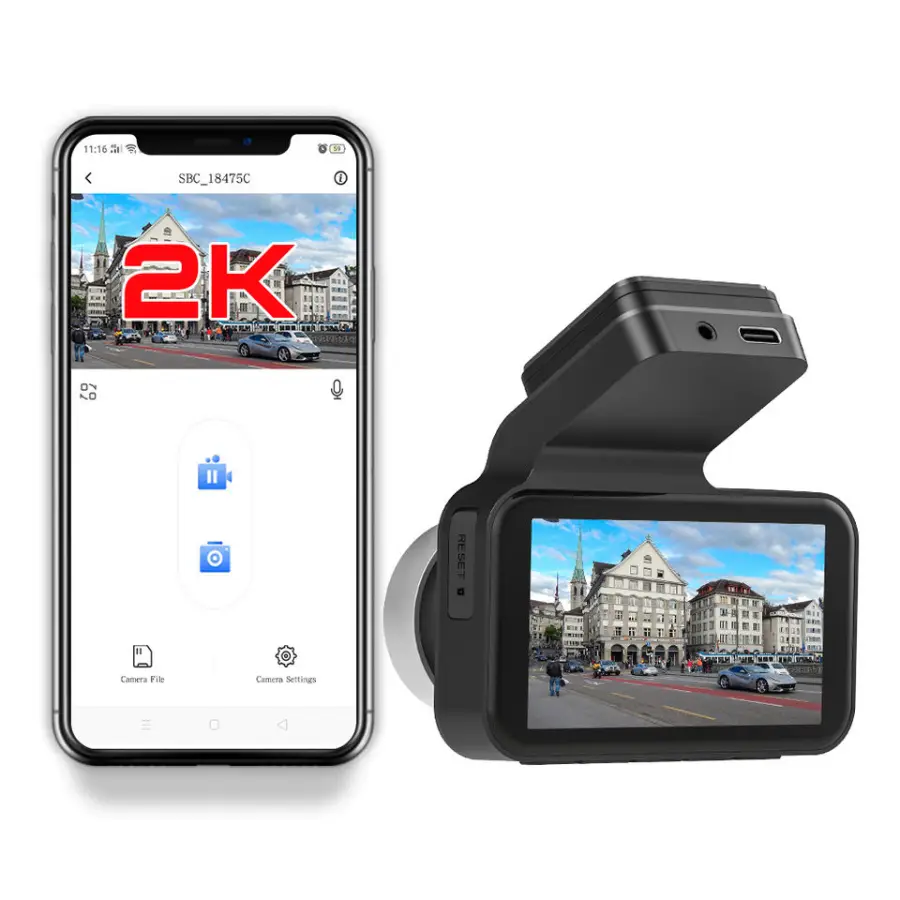Carlover 3 Inch Dual Lens IPS Car Dash Cam 2K+1080P WIFI Night Vision G-sensor APP Control — view 1