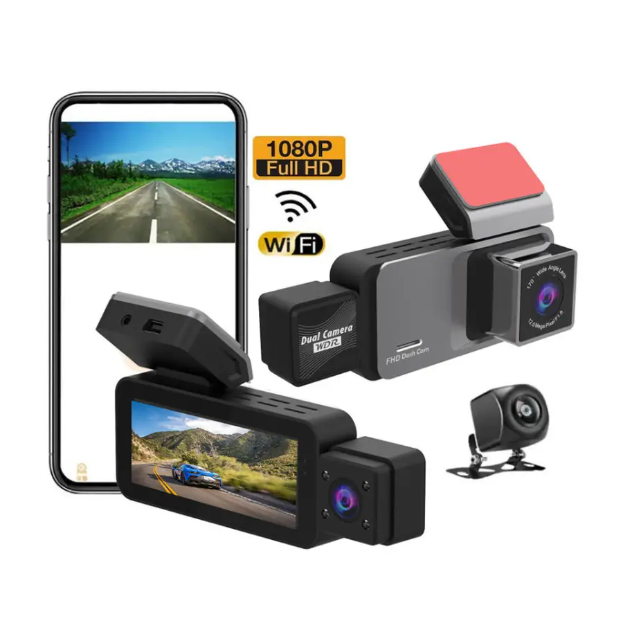 3 Channel Dash Cam 1080P Front and Rear Inside Triple Car Video Recorder Car DVR Camera With Night Vision for Car Taxi — view 1