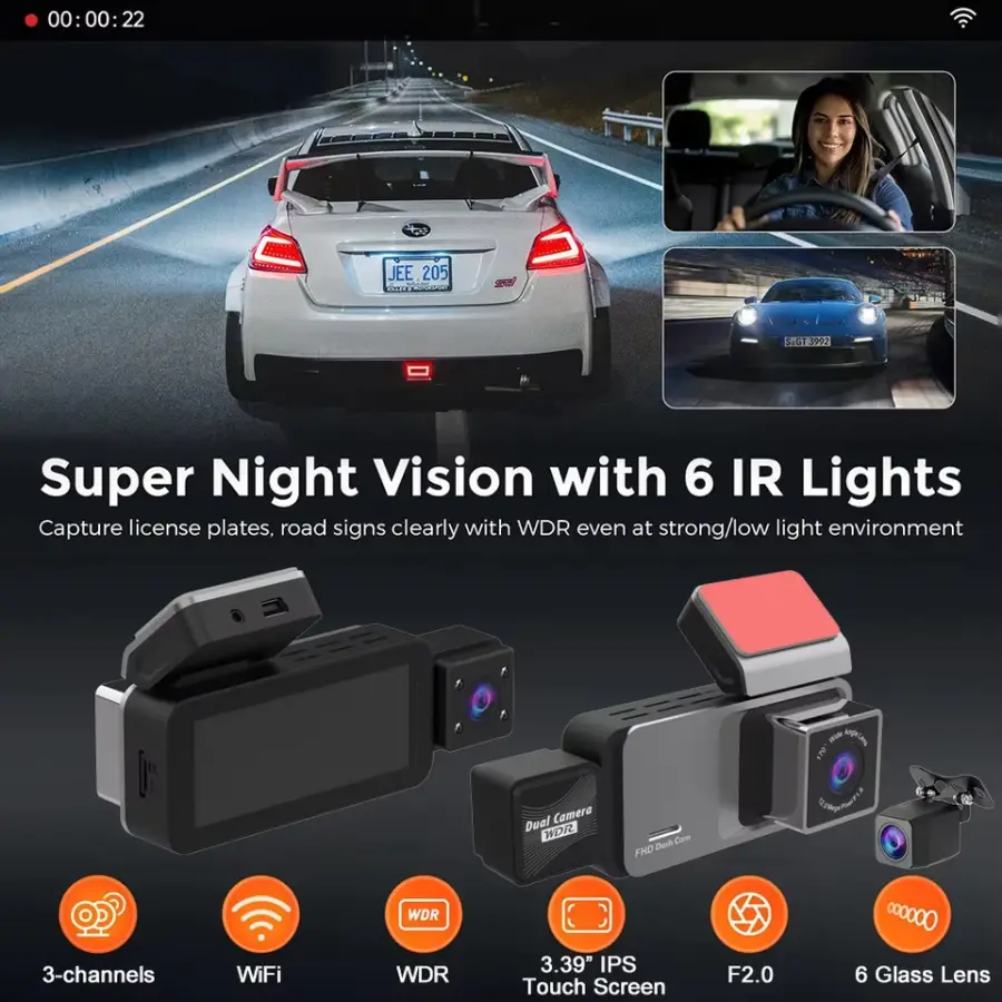 Carlover Hot Sale 3 Lens G-sensor Parking Mode 1080P WIFI Car DVR Black Box Dash Camera Video Recorder 1 Year Warranty — image 4