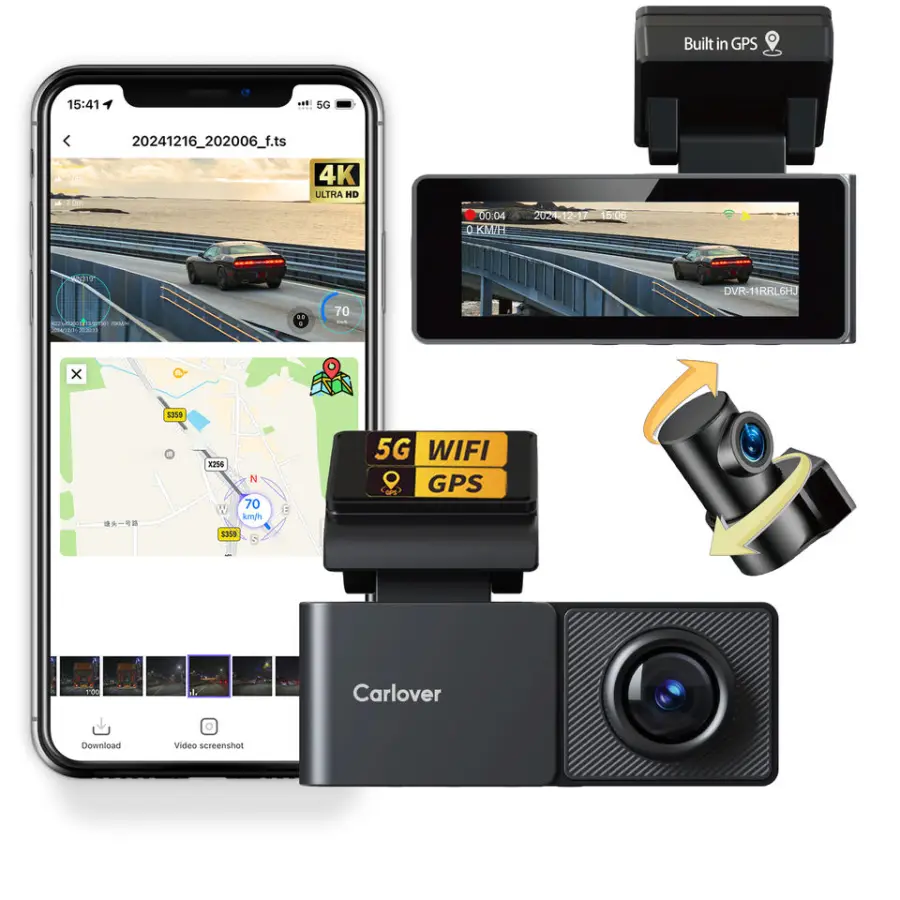 Carlover Dash Vam 5G WIFI GPS 4K Super Night Vision Loop Recording IPS Car Black Box Dash Camera Front/Rear Video Record — view 1