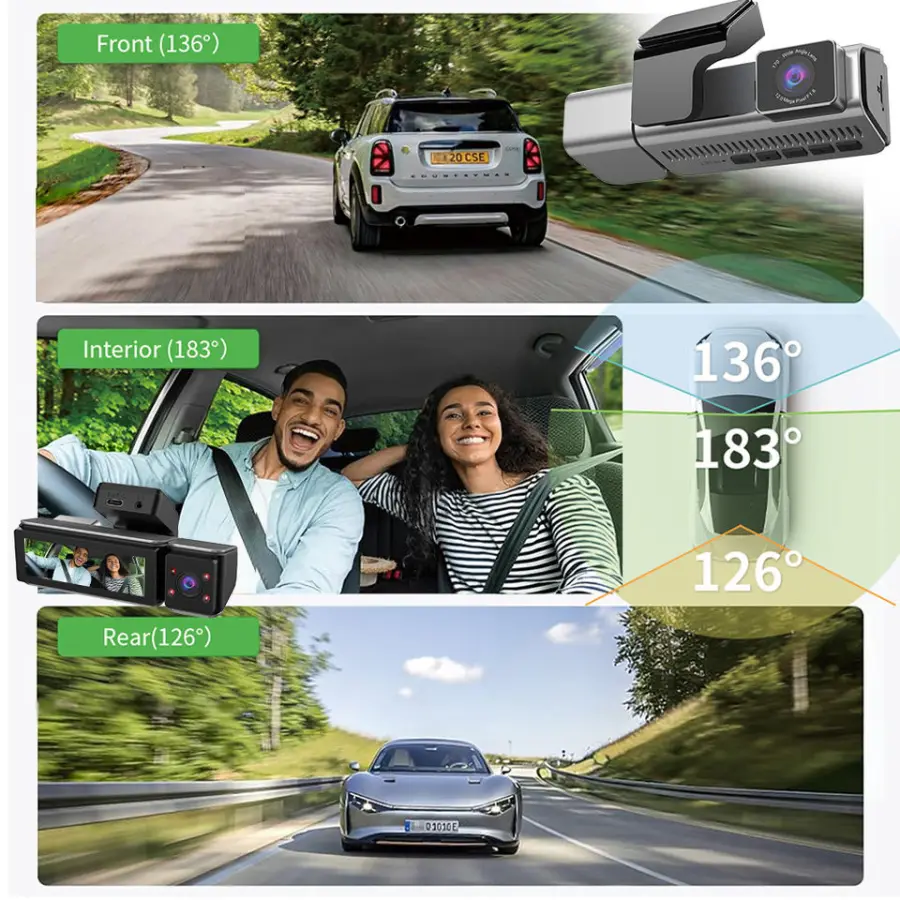 4k Dash Cam 3 Channel Ai Dash Cam Front and Rear Super Night Vision WiFi GPS Car DVR Recorder for Car — view 2