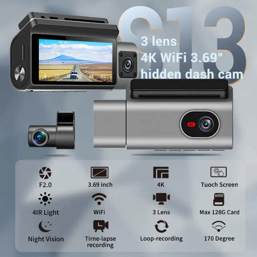 Car DVR 4K Dash Cam with Dual Lens Front/Rear Cameras 3.69 Inch Touch Screen Ultra Wide Angle Video Recorder for Cars — image 3