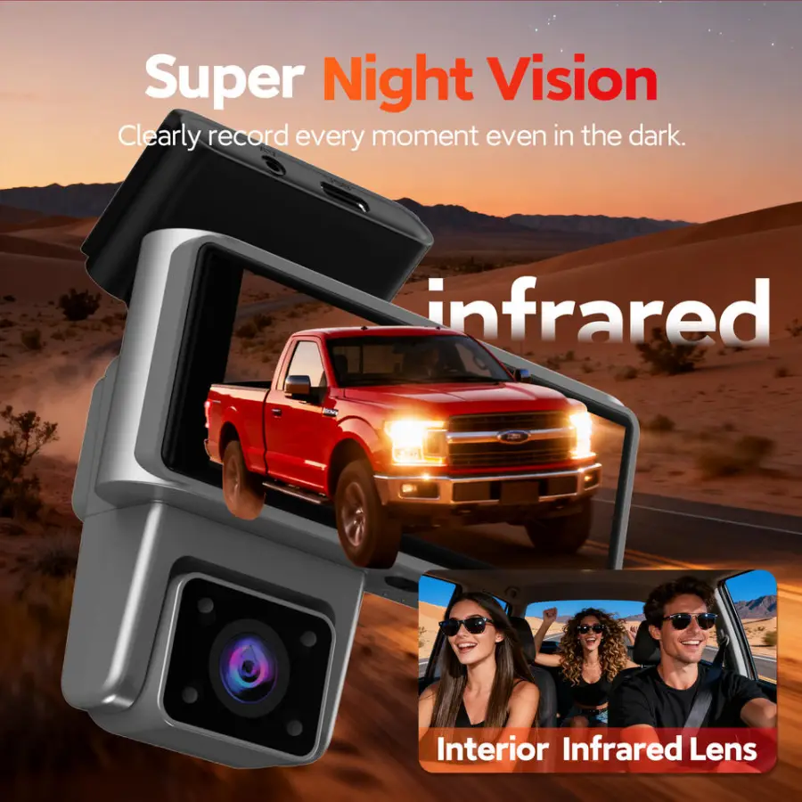 Dash Cam 3 Channel Car DVR HD 2k 3-Len Inside Dash Cam Three Way Camera DVR Recorder Video 3 Channel Dashcam — view 5