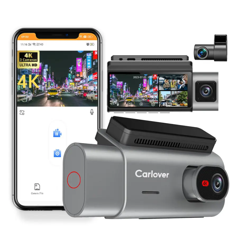 Carlover 3 Lens Wifi Front Inside Rear Camera 4K Dash Cam 4k Car Black Box Car Dash DVR Video Camera — view 1