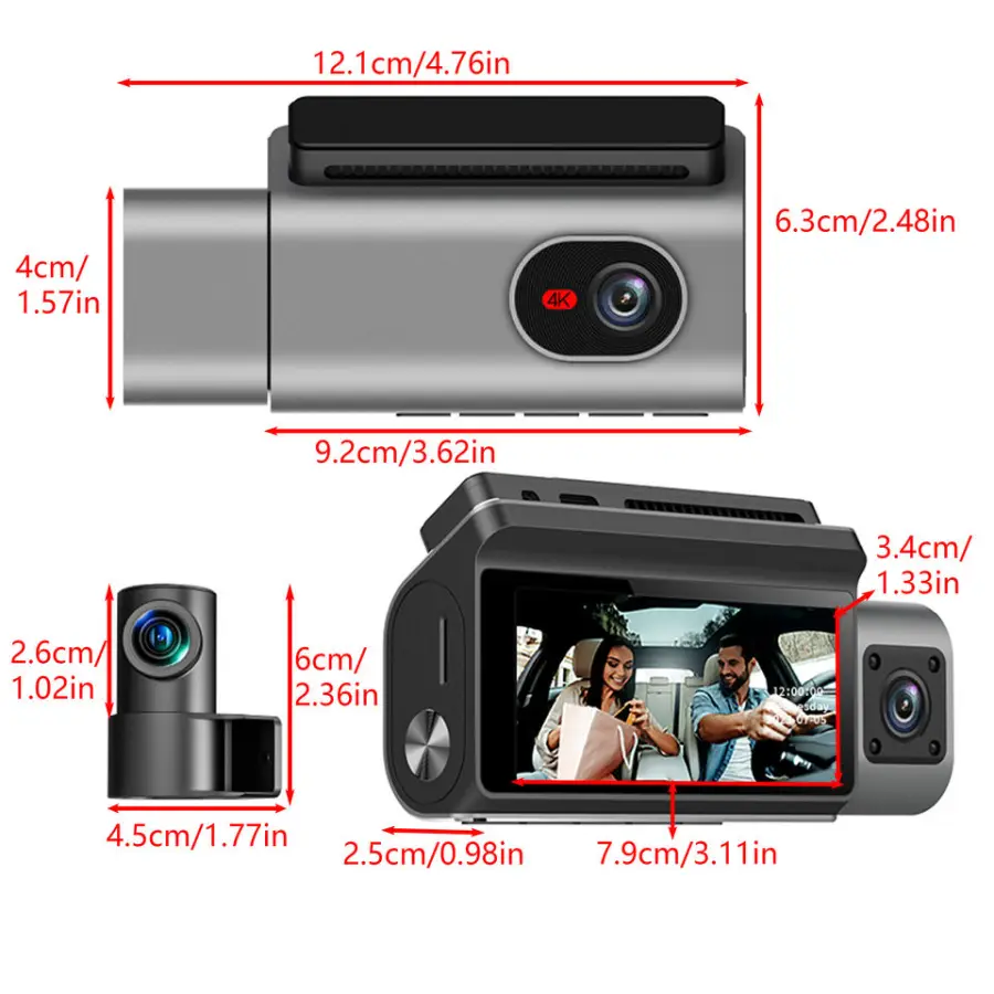 Carlover 3 Lens Wifi Front Inside Rear Camera 4K Dash Cam 4k Car Black Box Car Dash DVR Video Camera — view 6
