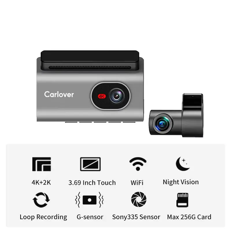 Carlover 3.69 Dual 4K Front/Rear Car DVR Dashcam with WIFI Touch Screen Waterproof & Video Recorder for Car — view 3